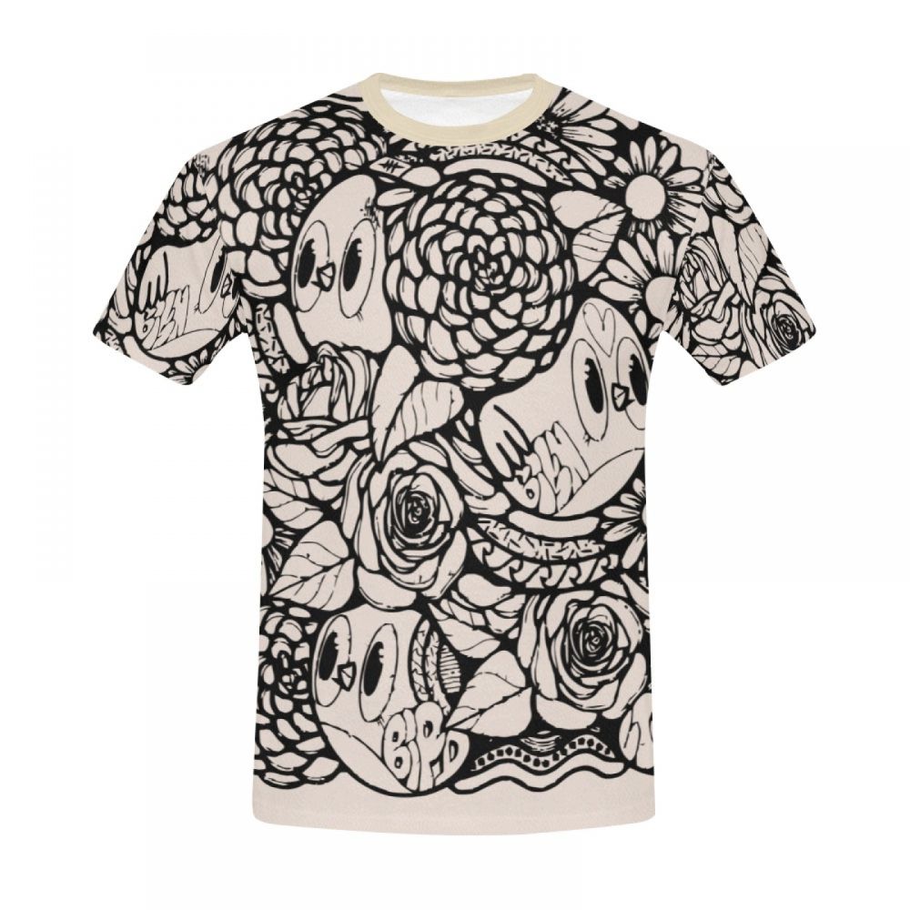 Camiseta Corta Arte Digital Ave Flor Hombre