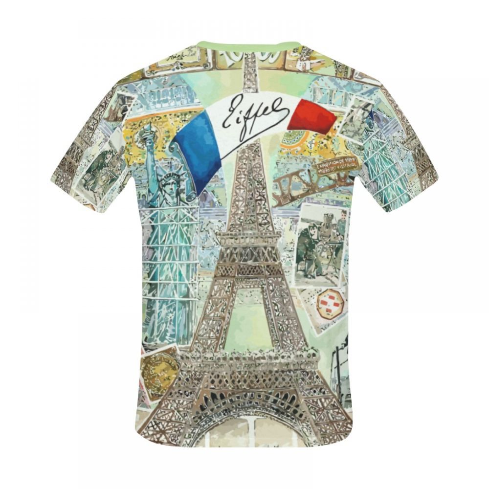 Camiseta Corta Acuarela Arte Francia Torre Eiffel Hombre