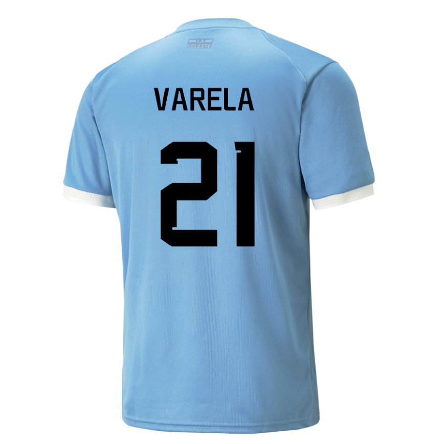 Niño Camiseta Uruguay Gullermo Varela #21 Azul 1ª Equipación 22-24