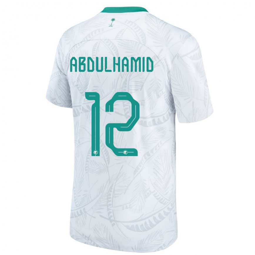 Niño Camiseta Arabia Saudita Saud Abdulhamid #12 Blanco 1ª Equipación 22-24