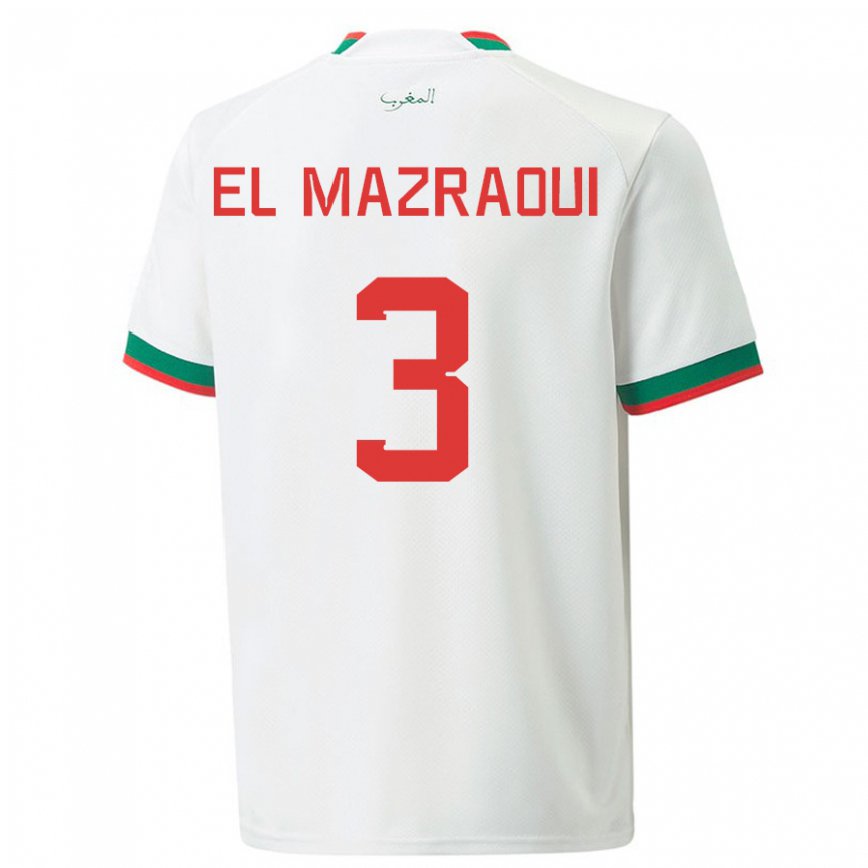 Niño Camiseta Marruecos Noussair El Mazraoui #3 Blanco 2ª Equipación 22-24