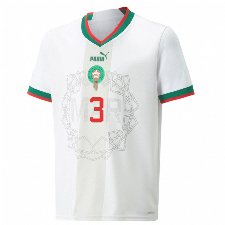 Niño Camiseta Marruecos Noussair El Mazraoui #3 Blanco 2ª Equipación 22-24