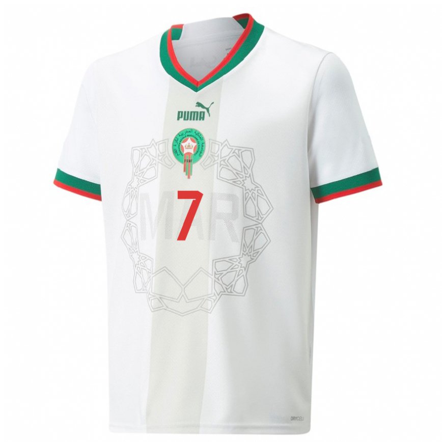 Niño Camiseta Marruecos Hakim Ziyech #7 Blanco 2ª Equipación 22-24