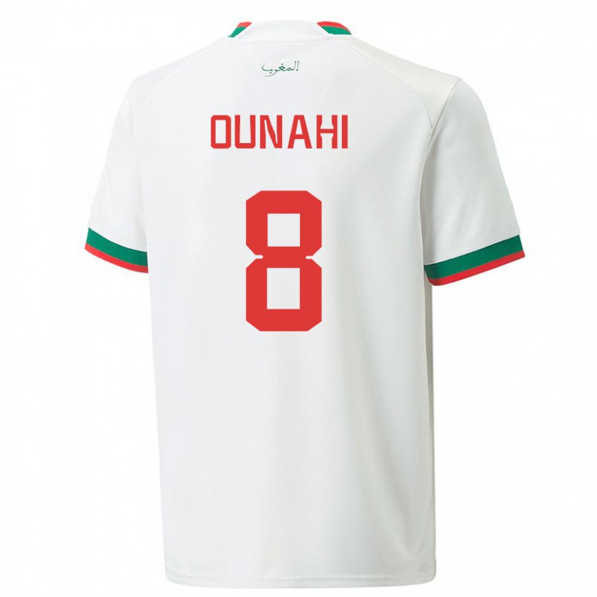 Niño Camiseta Marruecos Azzeddine Ounahi #8 Blanco 2ª Equipación 22-24