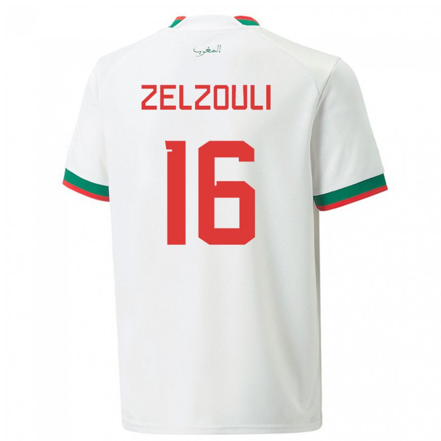 Niño Camiseta Marruecos Abdessamad Zelzouli #16 Blanco 2ª Equipación 22-24