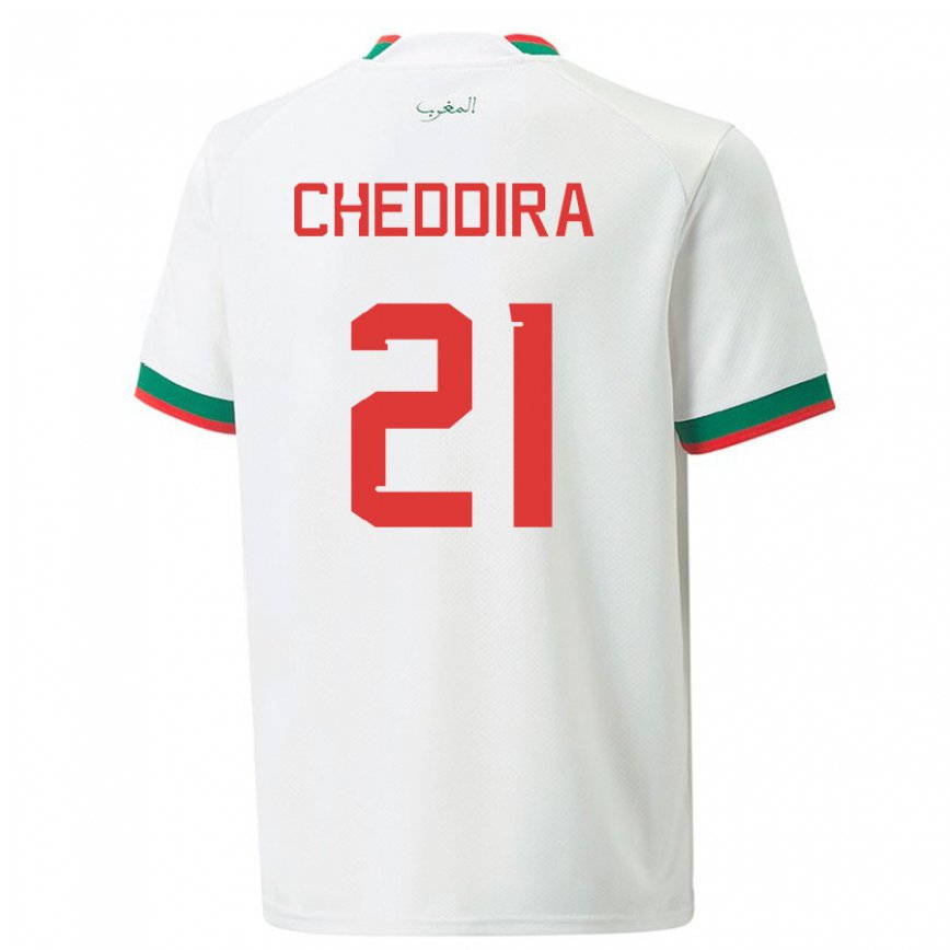 Niño Camiseta Marruecos Walid Cheddira #21 Blanco 2ª Equipación 22-24