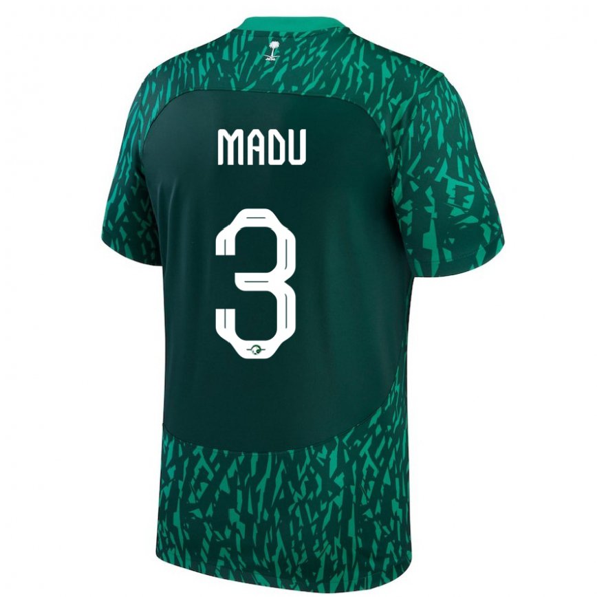 Niño Camiseta Arabia Saudita Abdullah Madu #3 Verde Oscuro 2ª Equipación 22-24