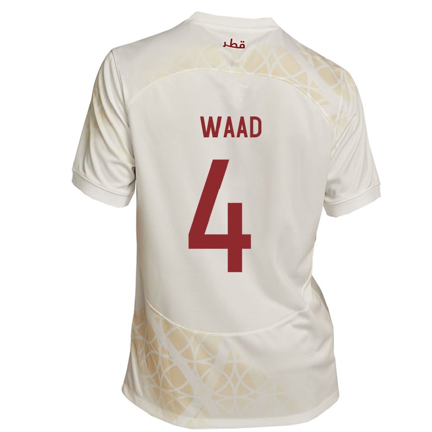 Niño Camiseta Catar Mohammed Waad #4 Beis Dorado 2ª Equipación 22-24