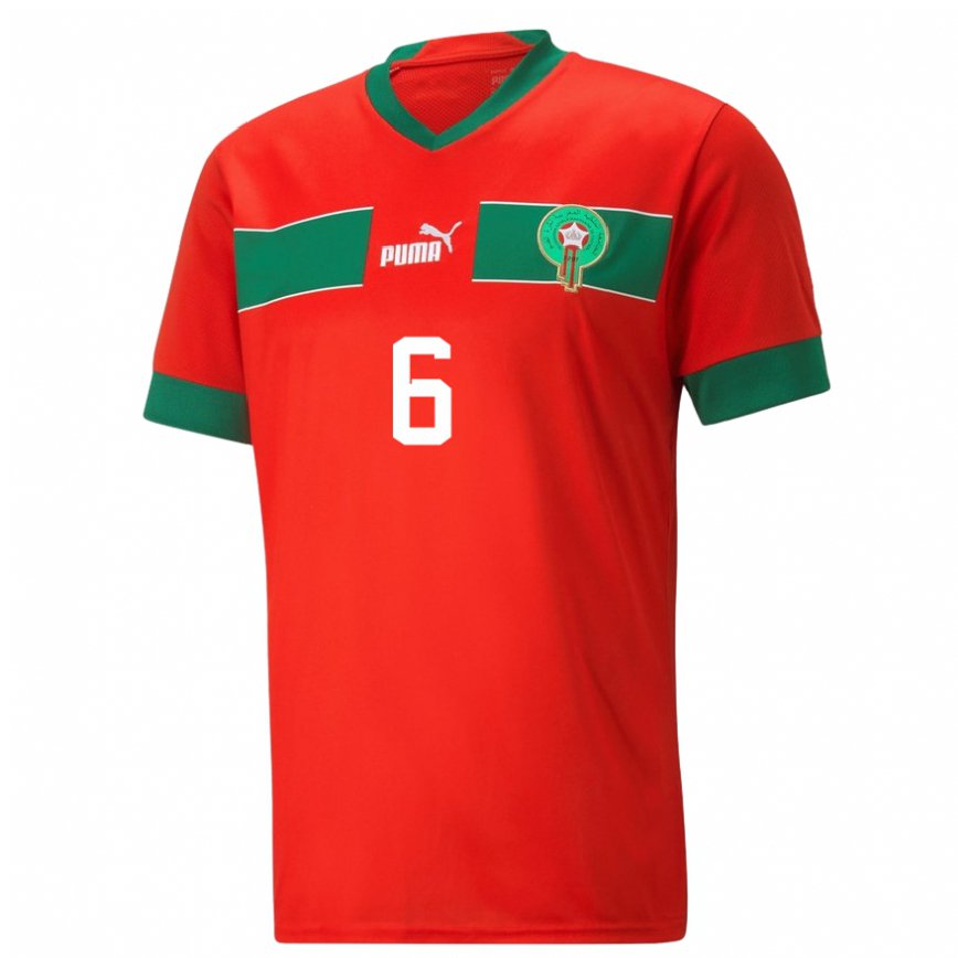 Hombre Camiseta Marruecos Romain Saiss #6 Rojo 1ª Equipación 22-24