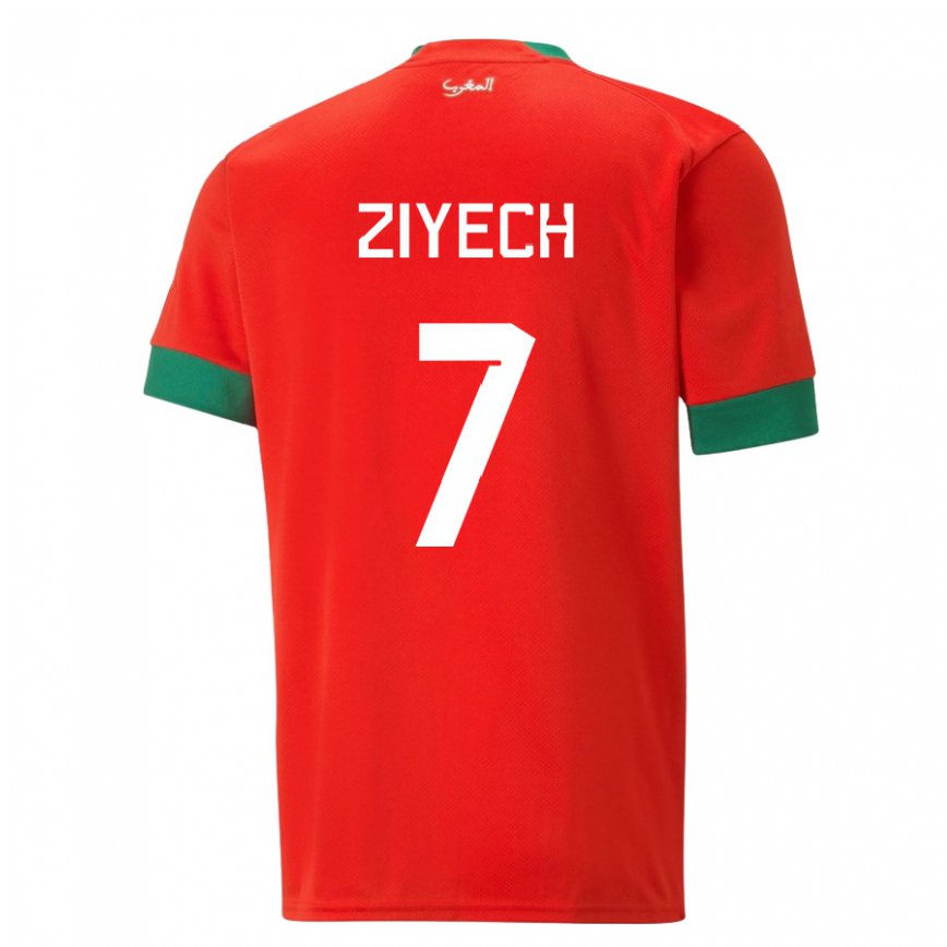 Hombre Camiseta Marruecos Hakim Ziyech #7 Rojo 1ª Equipación 22-24