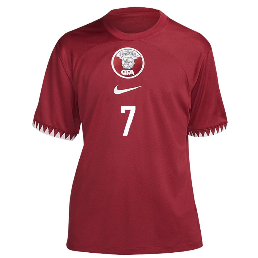 Hombre Camiseta Catar Ahmed Alaaeldin #7 Granate 1ª Equipación 22-24