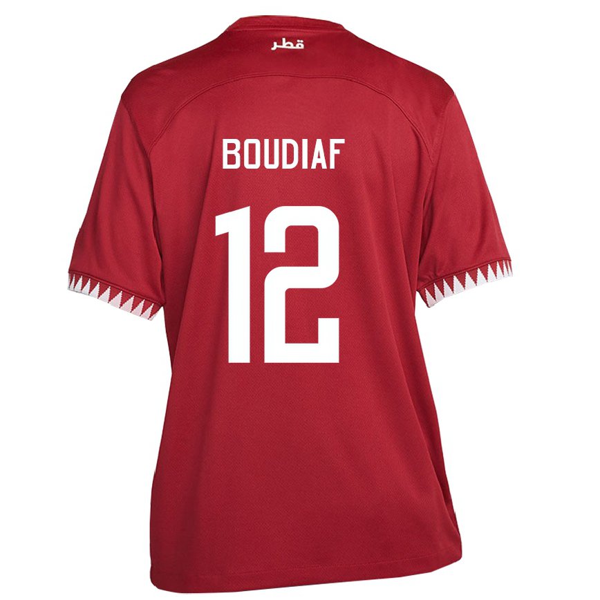 Hombre Camiseta Catar Karim Boudiaf #12 Granate 1ª Equipación 22-24