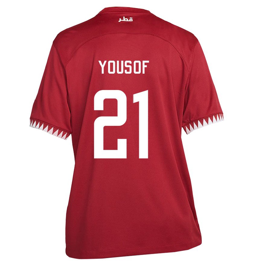 Hombre Camiseta Catar Yousof Hassan #21 Granate 1ª Equipación 22-24