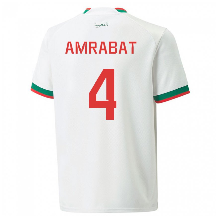 Hombre Camiseta Marruecos Soufiane Amrabat #4 Blanco 2ª Equipación 22-24