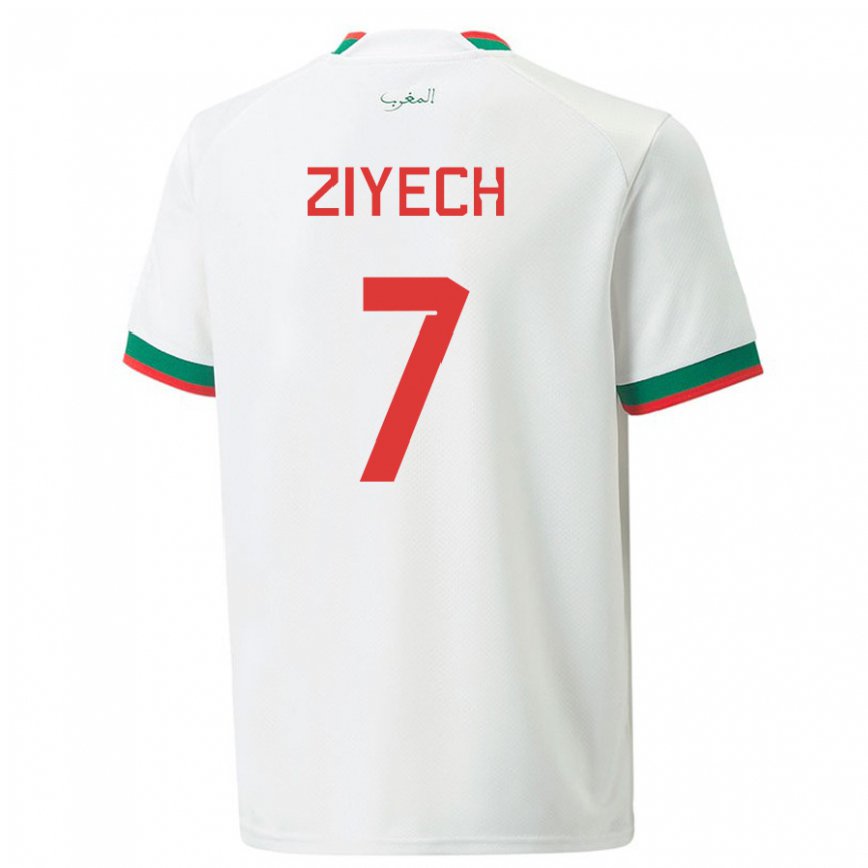 Hombre Camiseta Marruecos Hakim Ziyech #7 Blanco 2ª Equipación 22-24