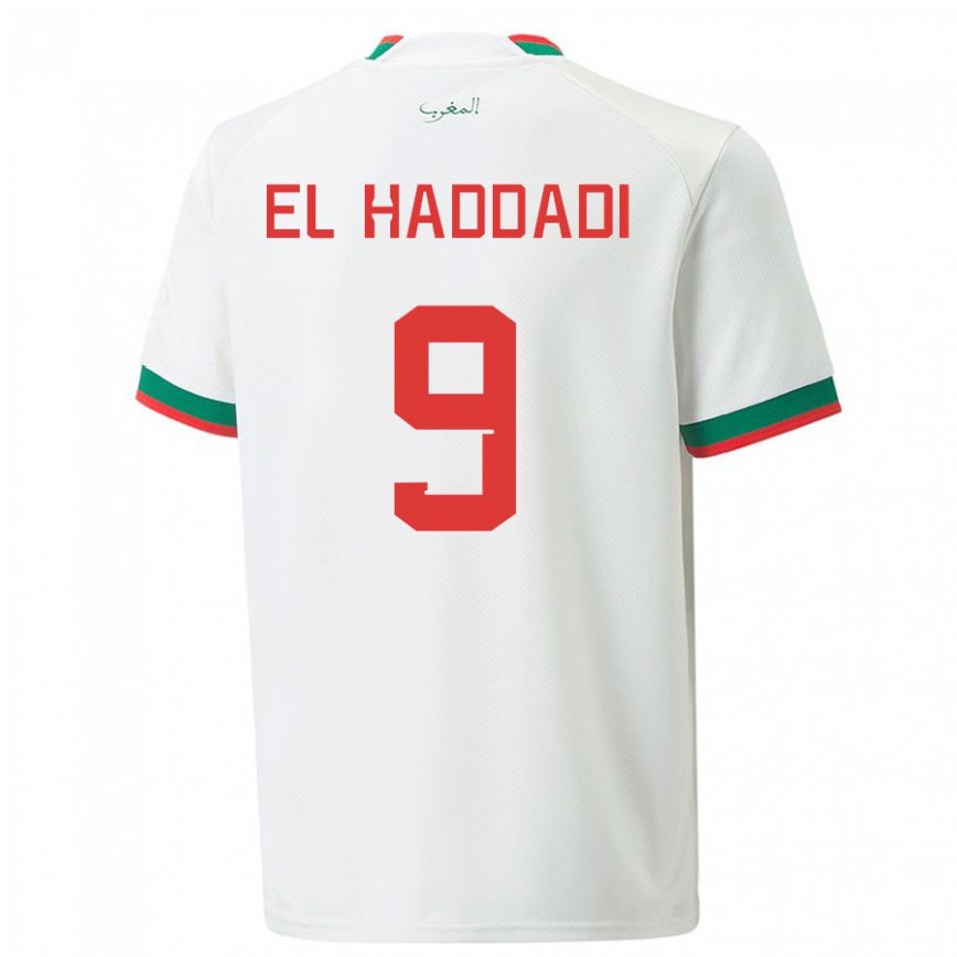 Hombre Camiseta Marruecos Munir El Haddadi #9 Blanco 2ª Equipación 22-24