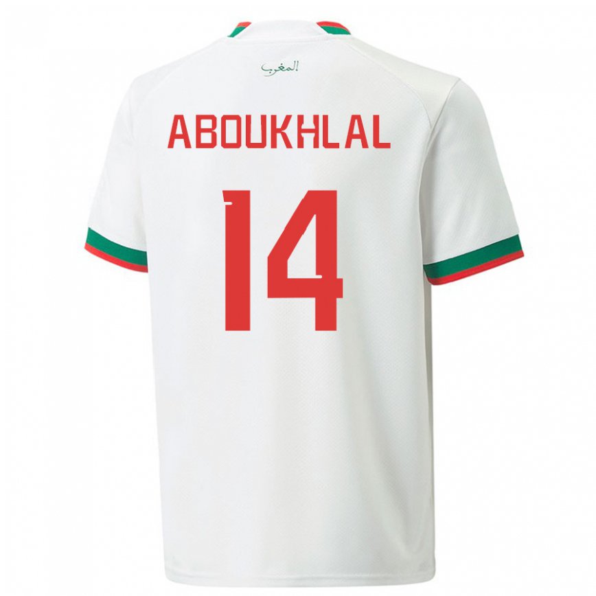 Hombre Camiseta Marruecos Zakaria Aboukhlal #14 Blanco 2ª Equipación 22-24