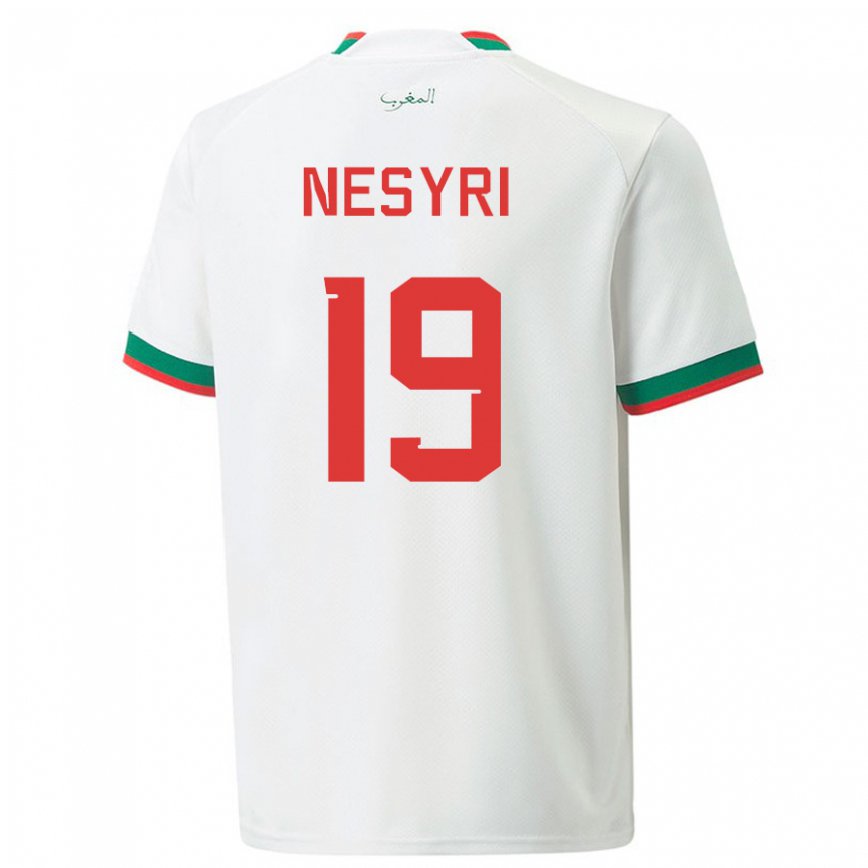 Hombre Camiseta Marruecos Youssef En-nesyri #19 Blanco 2ª Equipación 22-24