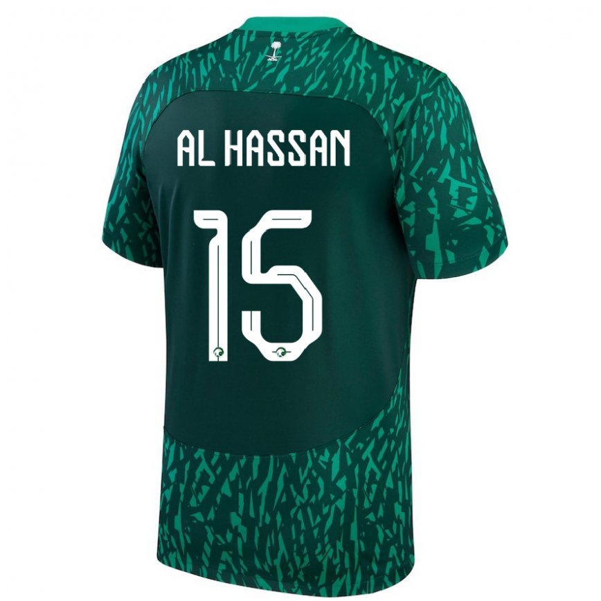 Hombre Camiseta Arabia Saudita Ali Al Hassan #15 Verde Oscuro 2ª Equipación 22-24