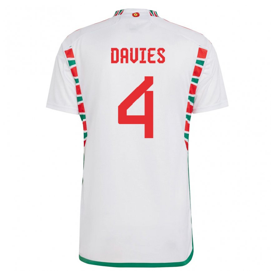 Hombre Camiseta Gales Ben Davies #4 Blanco 2ª Equipación 22-24