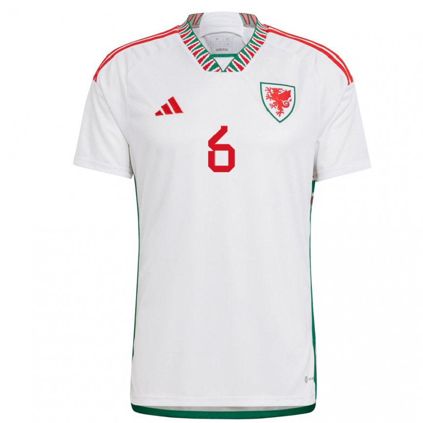 Hombre Camiseta Gales Joe Rodon #6 Blanco 2ª Equipación 22-24