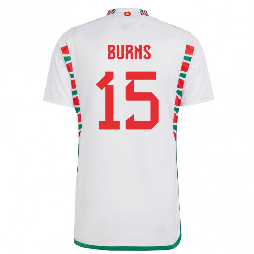 Hombre Camiseta Gales Wes Burns #15 Blanco 2ª Equipación 22-24