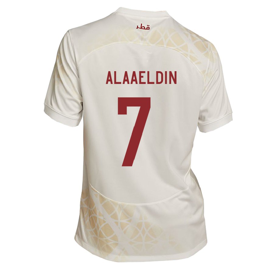 Hombre Camiseta Catar Ahmed Alaaeldin #7 Beis Dorado 2ª Equipación 22-24