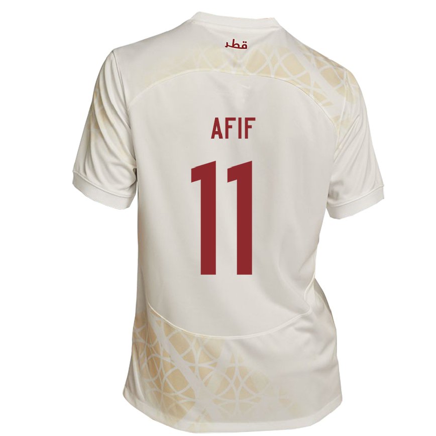 Hombre Camiseta Catar Akram Afif #11 Beis Dorado 2ª Equipación 22-24