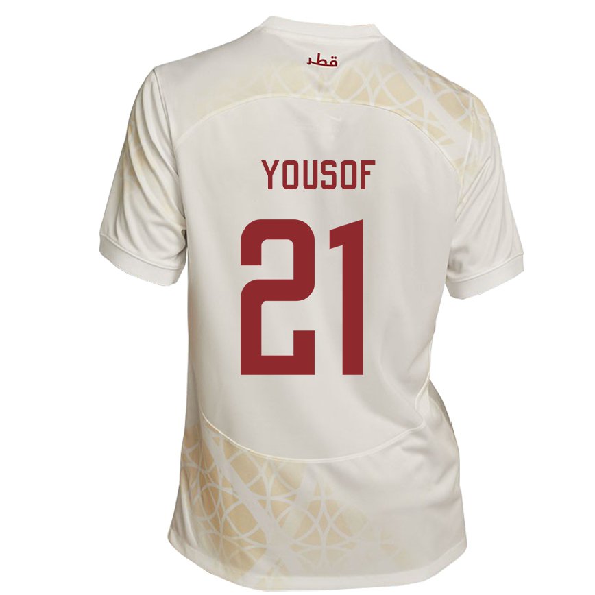 Hombre Camiseta Catar Yousof Hassan #21 Beis Dorado 2ª Equipación 22-24