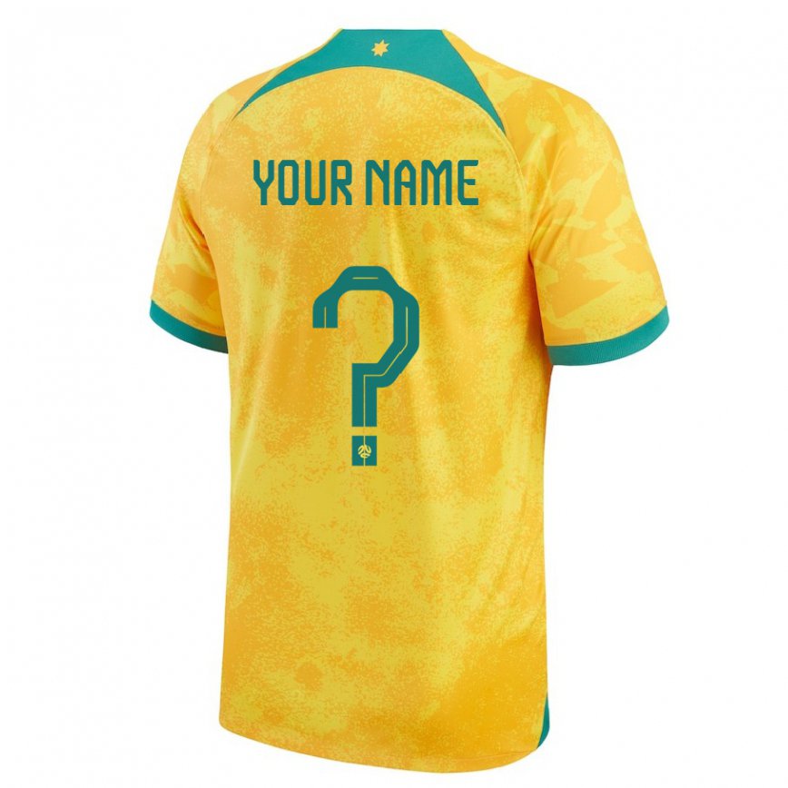 Mujer Camiseta Australia Su Nombre #0 Dorado 1ª Equipación 22-24