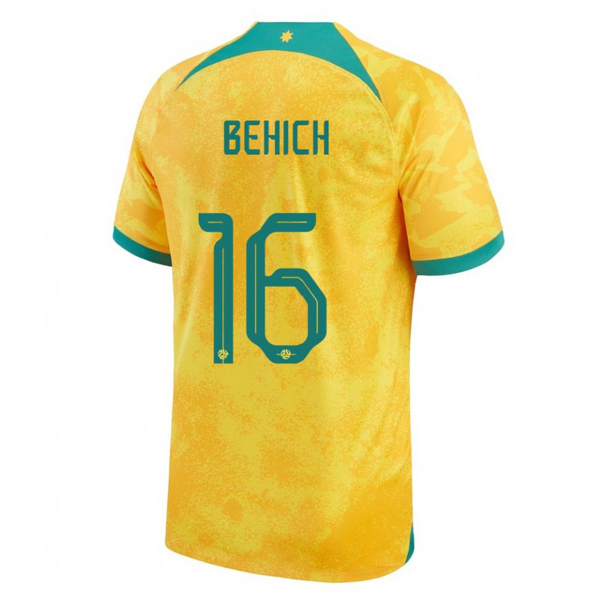 Mujer Camiseta Australia Aziz Behich #16 Dorado 1ª Equipación 22-24