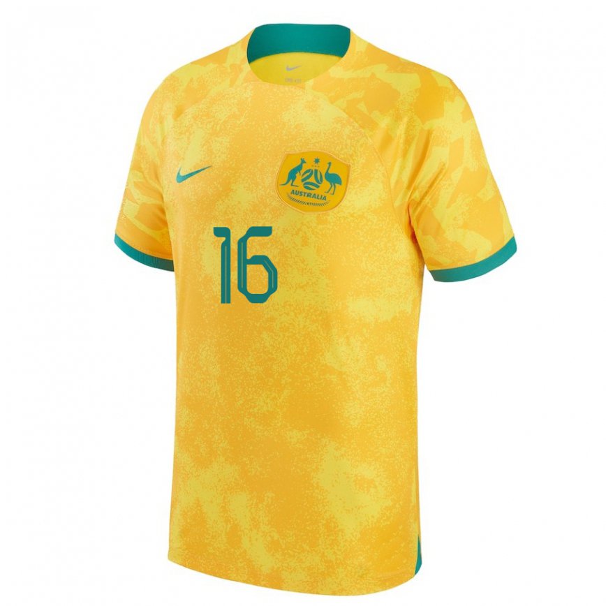 Mujer Camiseta Australia Aziz Behich #16 Dorado 1ª Equipación 22-24