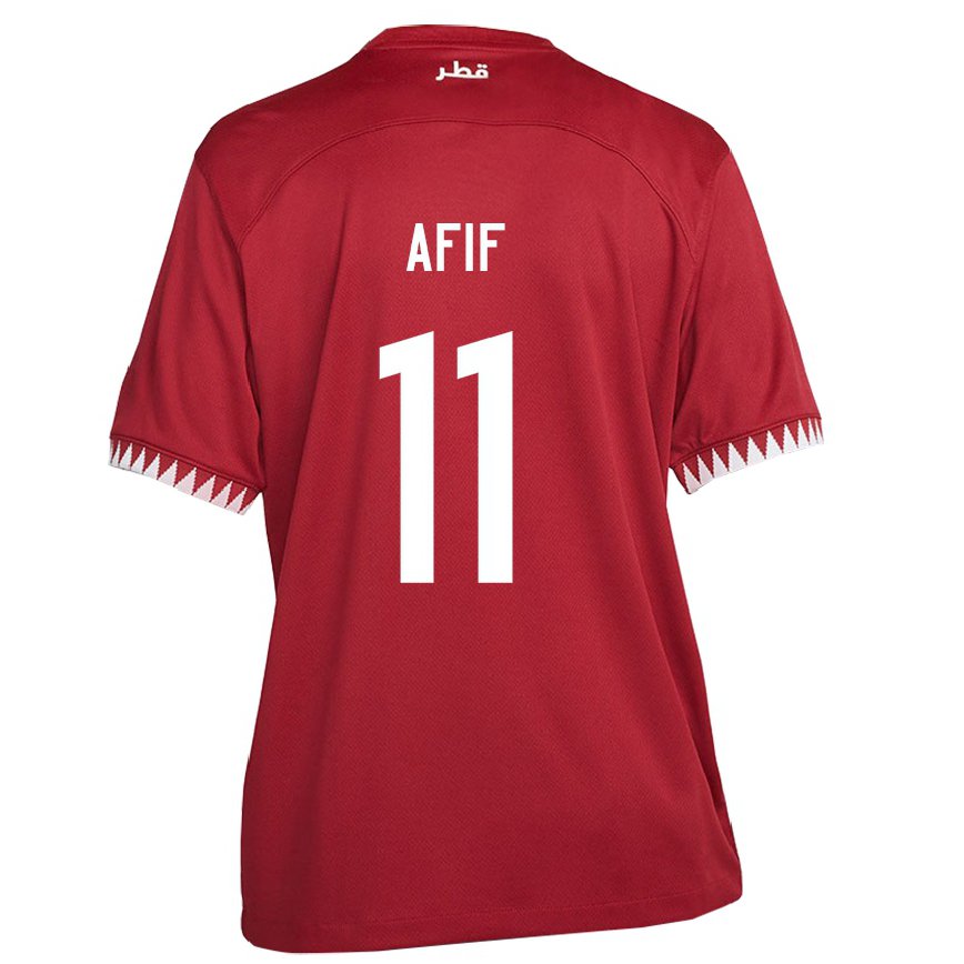 Mujer Camiseta Catar Akram Afif #11 Granate 1ª Equipación 22-24