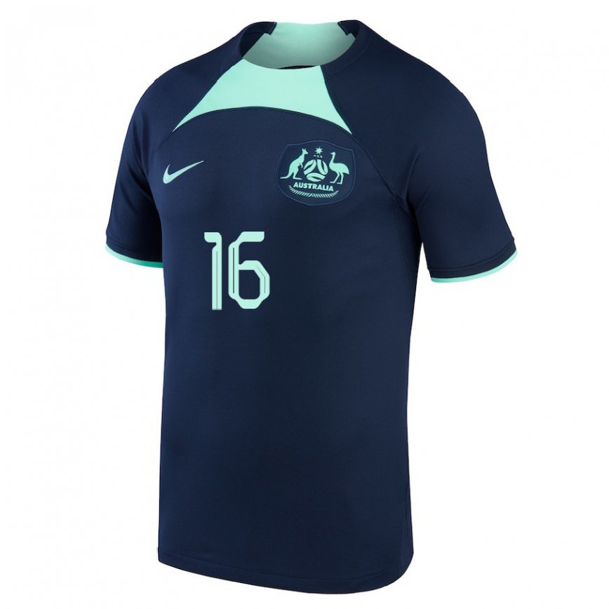 Mujer Camiseta Australia Aziz Behich #16 Azul Oscuro 2ª Equipación 22-24