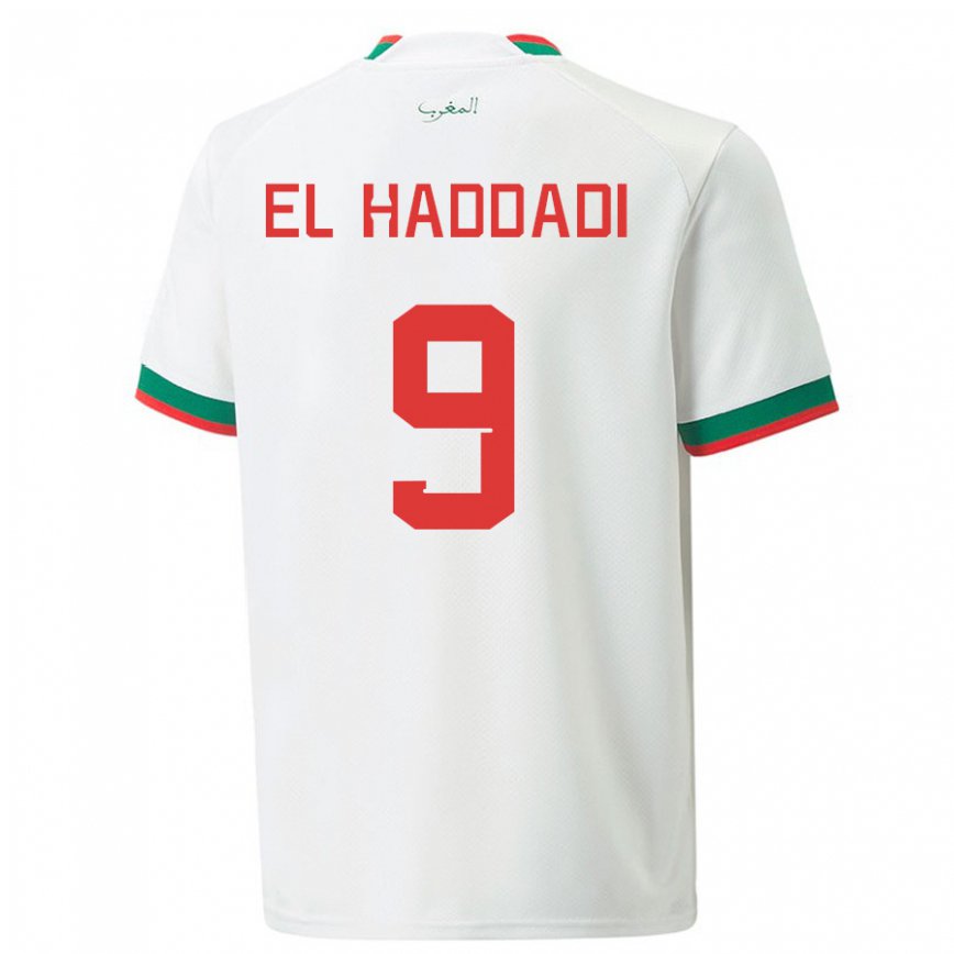 Mujer Camiseta Marruecos Munir El Haddadi #9 Blanco 2ª Equipación 22-24