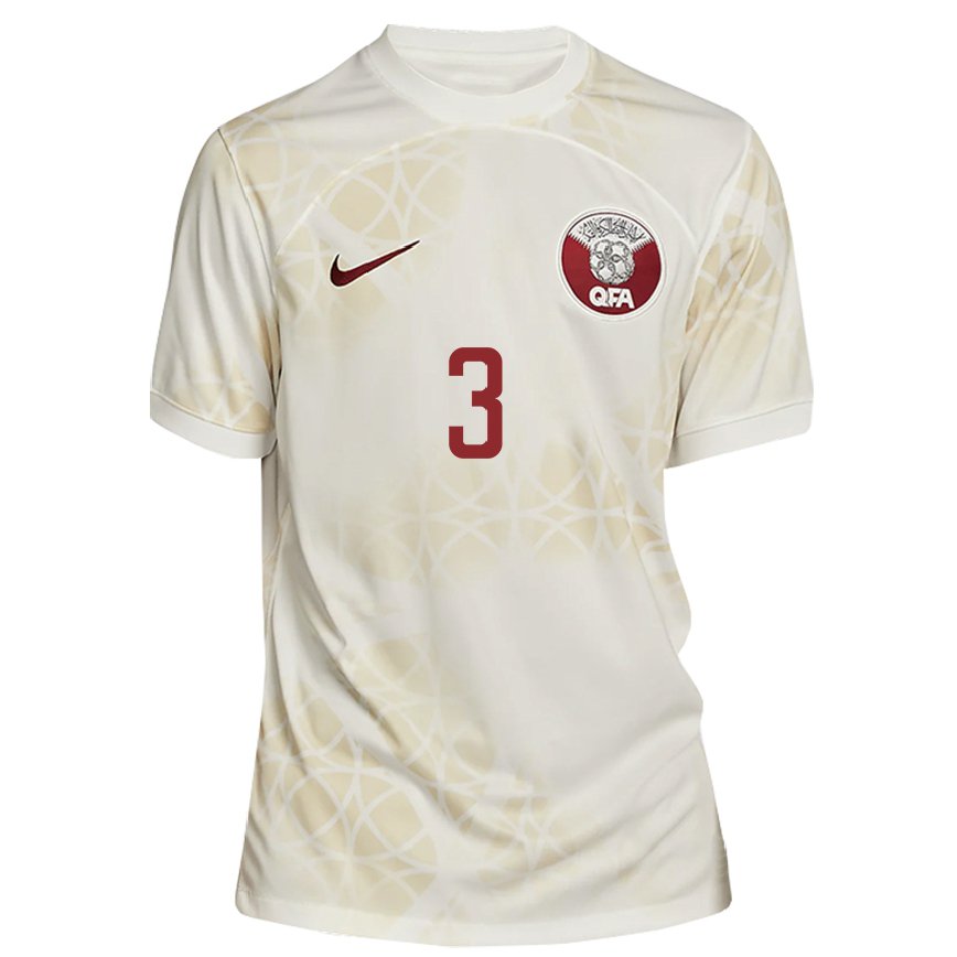 Mujer Camiseta Catar Abdelkarim Hassan #3 Beis Dorado 2ª Equipación 22-24