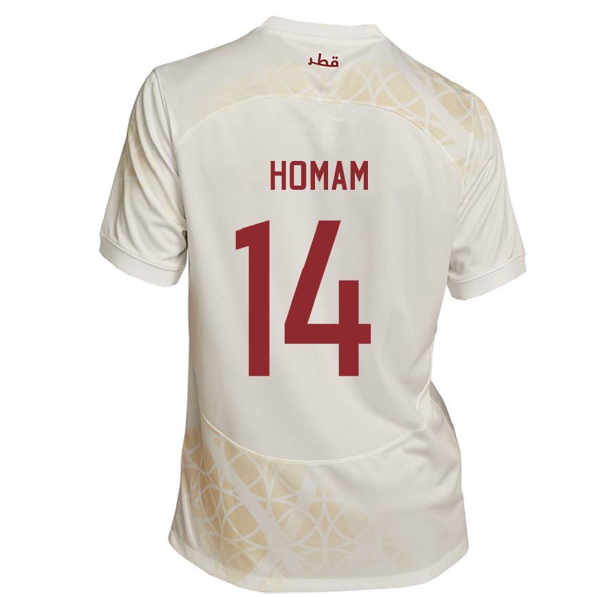 Mujer Camiseta Catar Homam Ahmed #14 Beis Dorado 2ª Equipación 22-24