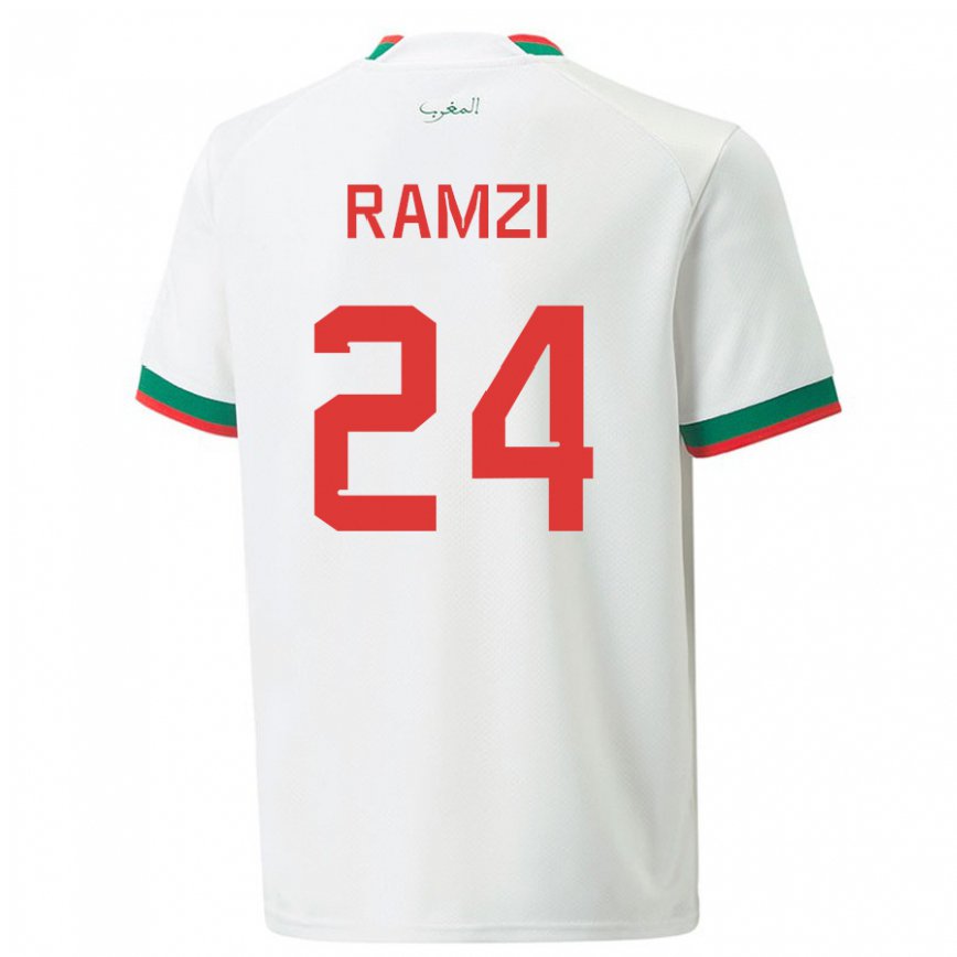 Niño Camiseta Marruecos Achraf Ramzi #24 Blanco 2ª Equipación 22-24