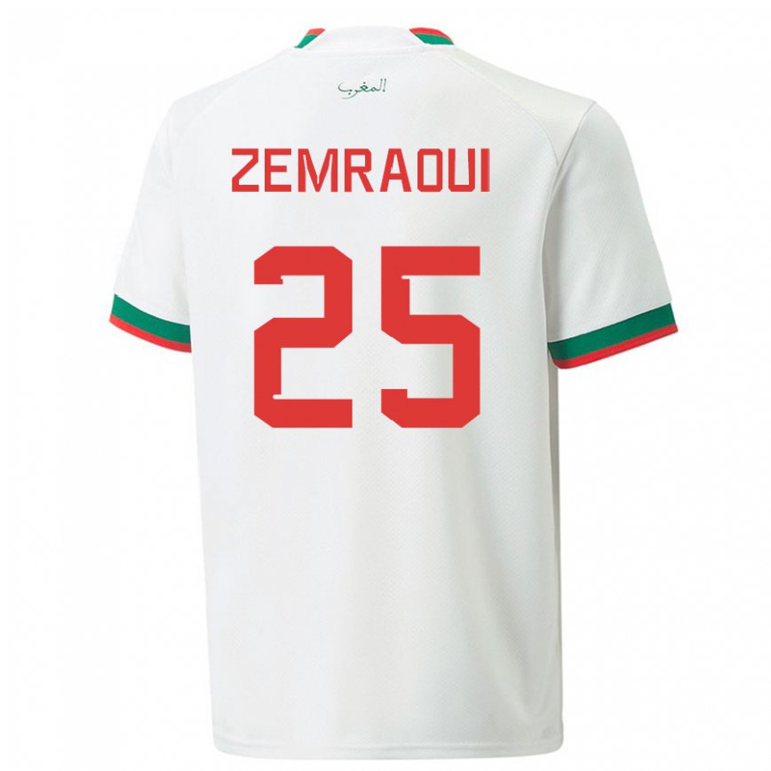 Niño Camiseta Marruecos Oussama Zemraoui #25 Blanco 2ª Equipación 22-24