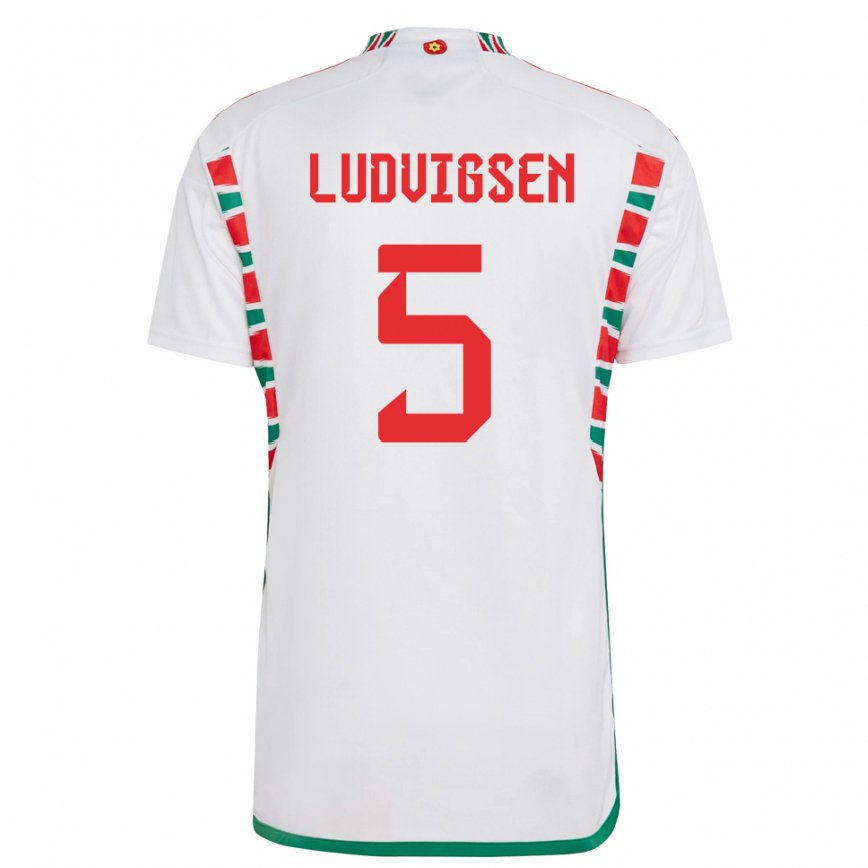 Niño Camiseta Gales Kai Ludvigsen #5 Blanco 2ª Equipación 22-24