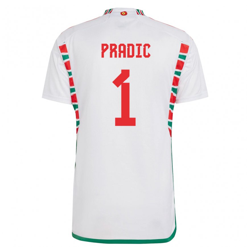 Niño Camiseta Gales James Pradic #1 Blanco 2ª Equipación 22-24