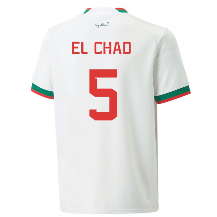 Niño Camiseta Marruecos Nesryne El Chad #5 Blanco 2ª Equipación 22-24