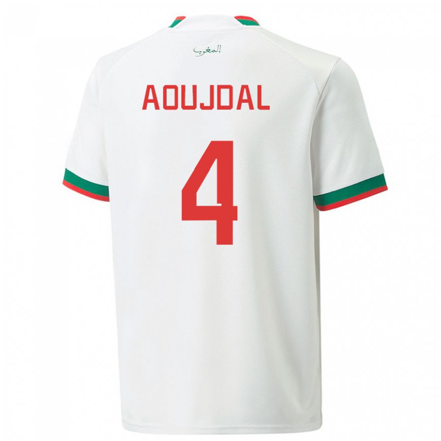 Niño Camiseta Marruecos Youssef Aoujdal #4 Blanco 2ª Equipación 22-24