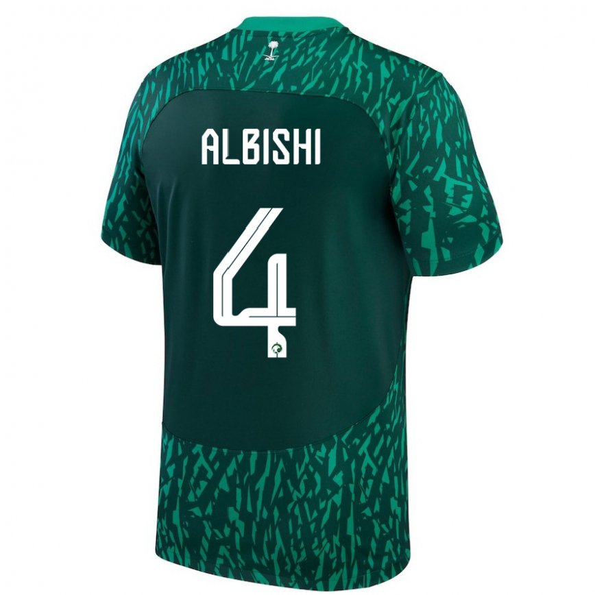 Hombre Camiseta Arabia Saudita Abdullah Albishi #4 Verde Oscuro 2ª Equipación 22-24