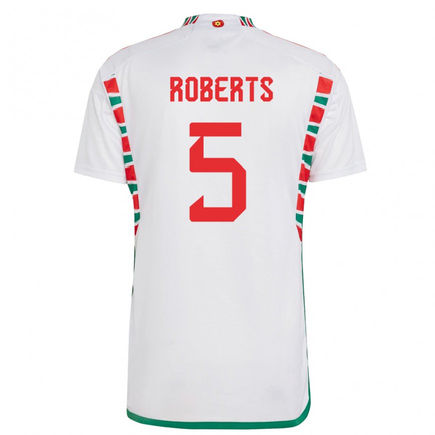 Hombre Camiseta Gales Rhiannon Roberts #5 Blanco 2ª Equipación 22-24