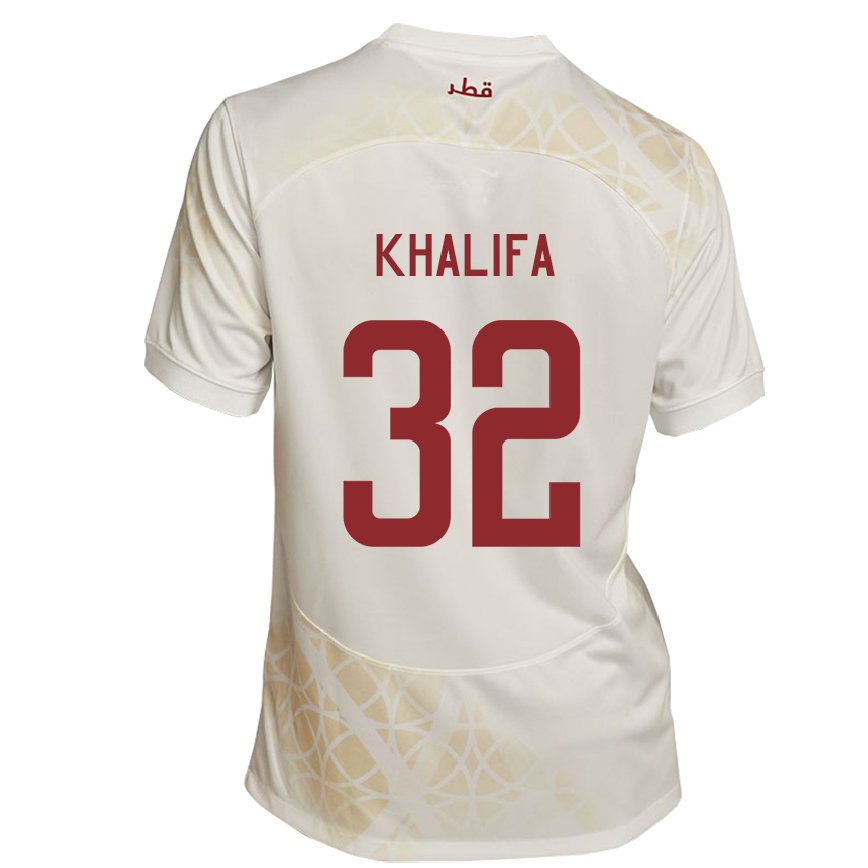 Hombre Camiseta Catar Duana Khalifa #32 Beis Dorado 2ª Equipación 22-24