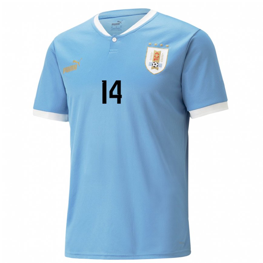 Mujer Camiseta Uruguay Stiven Muhlethaler #14 Azul 1ª Equipación 22-24