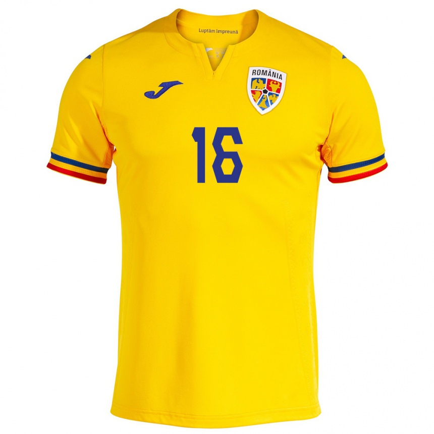 Niño Fútbol Camiseta Rumania Andrei Radu #16 Amarillo 1ª Equipación 24-26