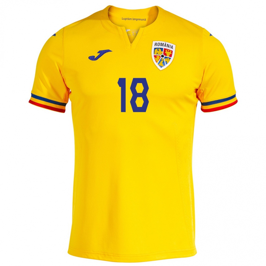 Niño Fútbol Camiseta Rumania Răzvan Marin #18 Amarillo 1ª Equipación 24-26