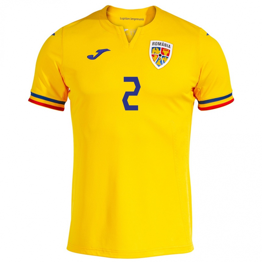 Niño Fútbol Camiseta Rumania Andrei Rațiu #2 Amarillo 1ª Equipación 24-26